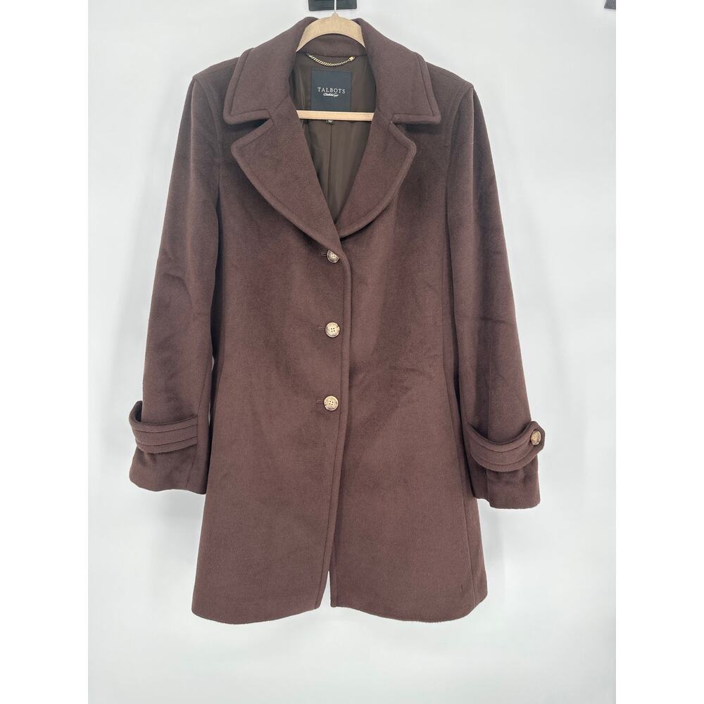 Talbots Women Brown 3 Button Wool Coat Size 14